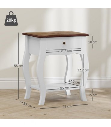 HOMCOM Bedside Tables Set of 2, Bedside Cabinets with Drawer, Shelf, White