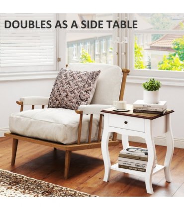 HOMCOM Bedside Tables Set of 2, Bedside Cabinets with Drawer, Shelf, White