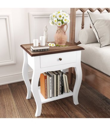 HOMCOM Bedside Tables Set of 2, Bedside Cabinets with Drawer, Shelf, White