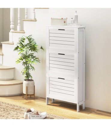 HOMCOM Narrow Shoe Storage Cabinet with 3 Flip Drawers, White
