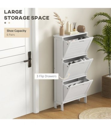 HOMCOM Narrow Shoe Storage Cabinet with 3 Flip Drawers, White