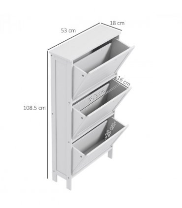 HOMCOM Narrow Shoe Storage Cabinet with 3 Flip Drawers, White