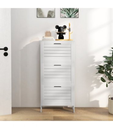 HOMCOM Narrow Shoe Storage Cabinet with 3 Flip Drawers, White