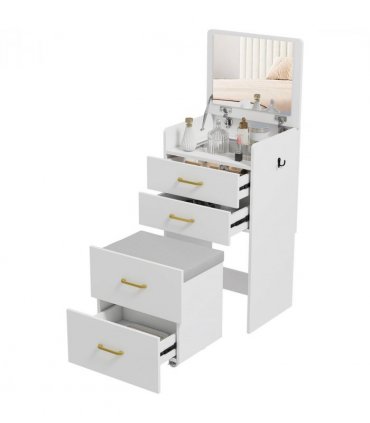 HOMCOM 3 in 1 Dressing Table Vanity Desk with Mirror and Cushioned Stool
