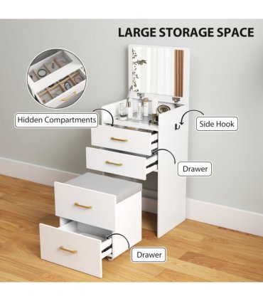 HOMCOM 3 in 1 Dressing Table Vanity Desk with Mirror and Cushioned Stool