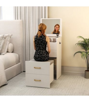 HOMCOM 3 in 1 Dressing Table Vanity Desk with Mirror and Cushioned Stool