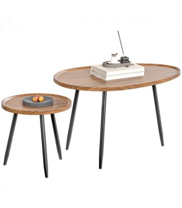 HOMCOM 2 80cm Sofa Side Table Set of 2 with Metal Legs, Chestnut Wood Effect