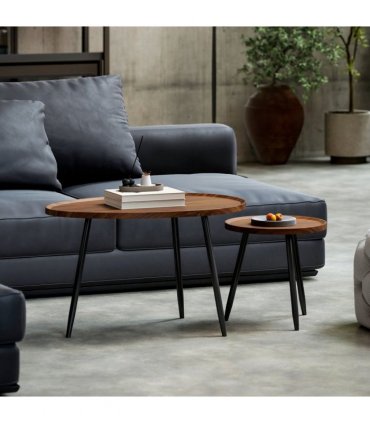 HOMCOM 2 80cm Sofa Side Table Set of 2 with Metal Legs, Chestnut Wood Effect