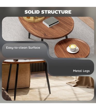 HOMCOM 2 80cm Sofa Side Table Set of 2 with Metal Legs, Chestnut Wood Effect