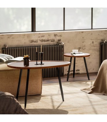 HOMCOM 2 80cm Sofa Side Table Set of 2 with Metal Legs, Chestnut Wood Effect