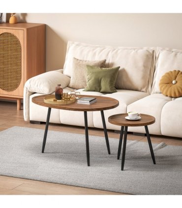 HOMCOM 2 80cm Sofa Side Table Set of 2 with Metal Legs, Chestnut Wood Effect