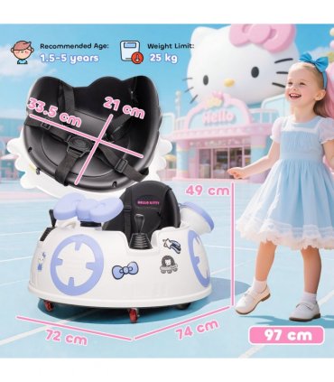 AIYAPLAY Hello Kitty Kids Ride on Bumper Car with Remote Control, White