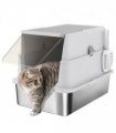 PawHut Extra Large Stainless Steel Cat Litter Tray with Scoop, Flip Top