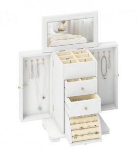 HOMCOM 4-Tier Large Jewellery Box with Mirror and 2 Drawers, White