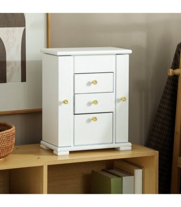 HOMCOM 4-Tier Large Jewellery Box with Mirror and 2 Drawers, White