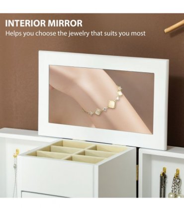 HOMCOM 4-Tier Large Jewellery Box with Mirror and 2 Drawers, White