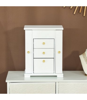 HOMCOM 4-Tier Large Jewellery Box with Mirror and 2 Drawers, White