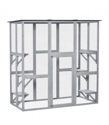 PawHut Wooden Cat House with Platforms, Cat Cage for Multiple Kittens
