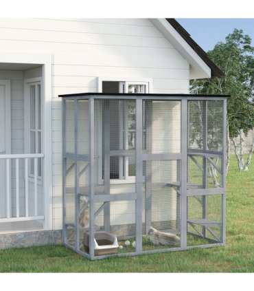 PawHut Wooden Cat House with Platforms, Cat Cage for Multiple Kittens