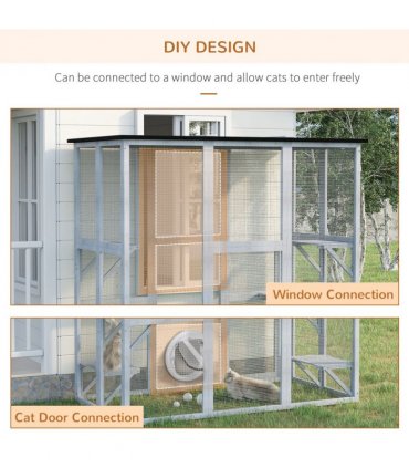 PawHut Wooden Cat House with Platforms, Cat Cage for Multiple Kittens