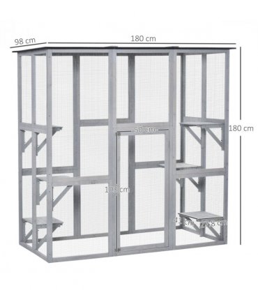 PawHut Wooden Cat House with Platforms, Cat Cage for Multiple Kittens