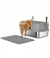 PawHut Stainless Steel Litter Box with Scoop, High Sided Cat Litter Tray