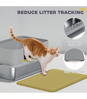 PawHut Stainless Steel Litter Box with Scoop, High Sided Cat Litter Tray