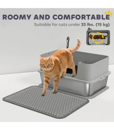 PawHut Stainless Steel Litter Box with Scoop, High Sided Cat Litter Tray