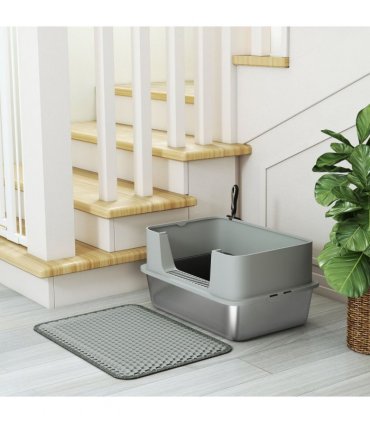 PawHut Stainless Steel Litter Box with Scoop, High Sided Cat Litter Tray