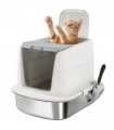 PawHut Stainless Steel Litter Box, Enclosed Metal Cat Litter Tray with Scoop