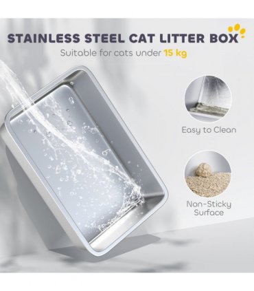 PawHut Stainless Steel Litter Box, Enclosed Metal Litter Tray with Scoop