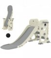 AIYAPLAY Foldable Kids Slide with Climber, Basketball Hoop, Cream White