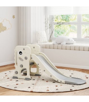 AIYAPLAY Foldable Kids Slide with Climber, Basketball Hoop, Cream White