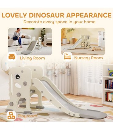 AIYAPLAY Foldable Kids Slide with Climber, Basketball Hoop, Cream White