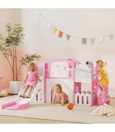 AIYAPLAY 7 in 1 Toddler Slide Set, Frog Theme Playset with Basketball Hoop