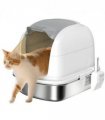 PawHut Stainless Steel Cat Litter Tray with Lid