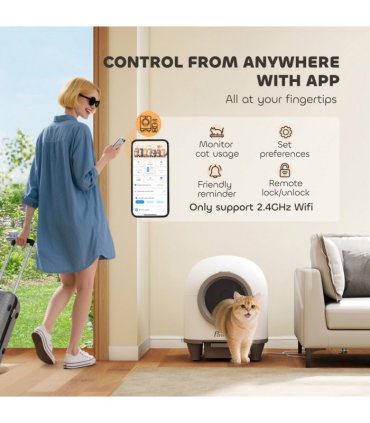 PawHut 80L Self Cleaning Cat Litter Tray with APP Control Safety Protection