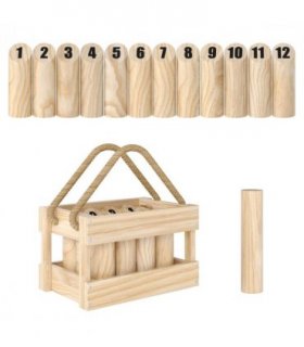 SPORTNOW Molkky Game, Wooden Skittles Throwing Game with Carrying Box