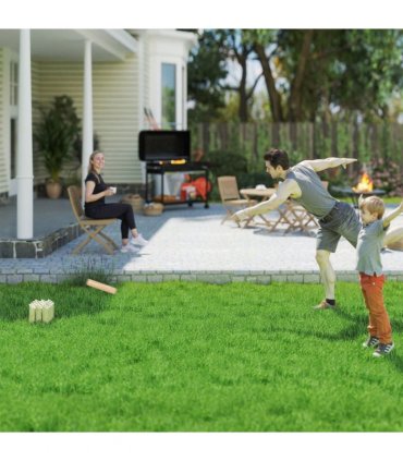 SPORTNOW Molkky Game, Wooden Skittles Throwing Game with Carrying Box