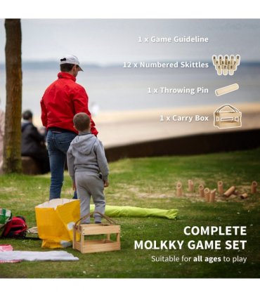 SPORTNOW Molkky Game, Wooden Skittles Throwing Game with Carrying Box