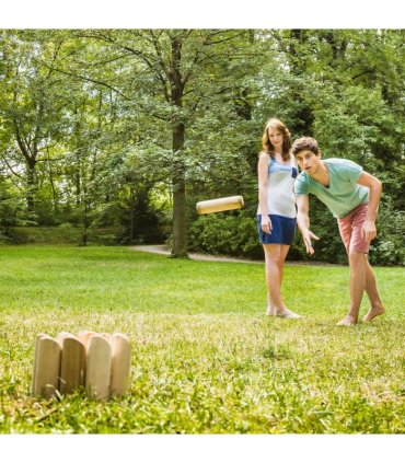 SPORTNOW Molkky Game, Wooden Skittles Throwing Game with Carrying Box
