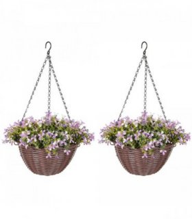 HOMCOM Artificial Flowers in Basket Set of 2 with 75 Leaves and 15 Flowers