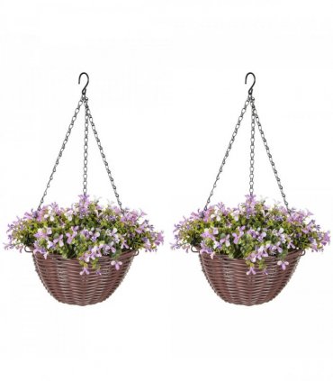 HOMCOM Artificial Flowers in Basket Set of 2 with 75 Leaves and 15 Flowers