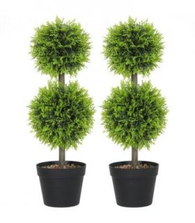HOMCOM Set of 2 Artificial Topiary Cypress Ball Trees with Pot and Pebbles