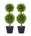HOMCOM Set of 2 Artificial Topiary Cypress Ball Trees with Pot and Pebbles