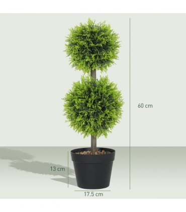 HOMCOM Set of 2 Artificial Topiary Cypress Ball Trees with Pot and Pebbles