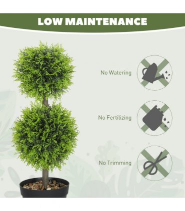 HOMCOM Set of 2 Artificial Topiary Cypress Ball Trees with Pot and Pebbles