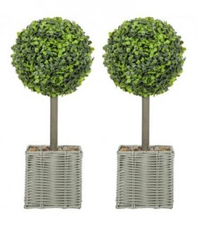 HOMCOM Set of 2 Artificial Plants, 50cm Faux Boxwood Topiary Balls, Green