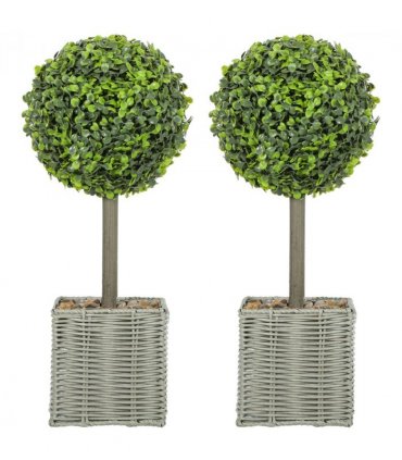 HOMCOM Set of 2 Artificial Plants, 50cm Faux Boxwood Topiary Balls, Green