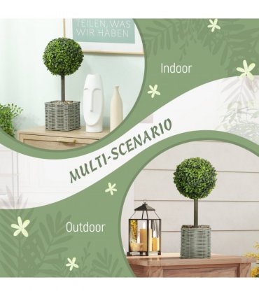 HOMCOM Set of 2 Artificial Plants, 50cm Faux Boxwood Topiary Balls, Green